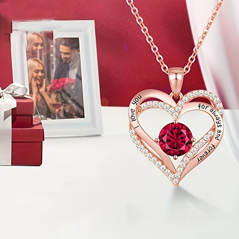 Romantic Red Zircon Pendant Necklace - Luxury Gift for Girlfriend, Anniversary, Birthday - Vintage Style Jewelry